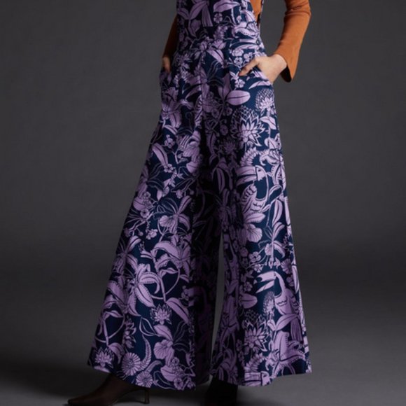 Farm Rio Anthropologie M NWT Wide Leg Overalls Jumpsuit Toucans Medium Blue - Picture 7 of 8